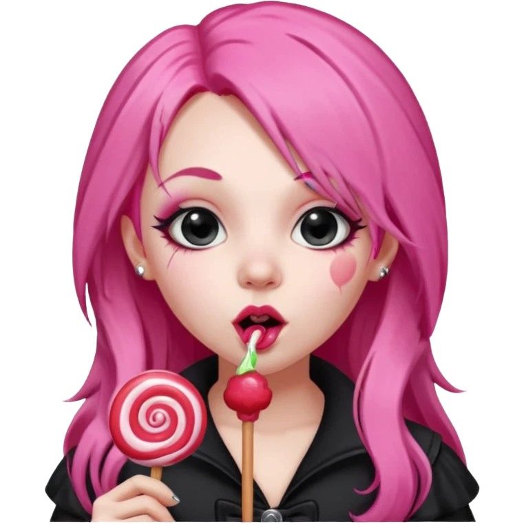 Cute Goth girl with long pink hair lick a lollipop  emoji