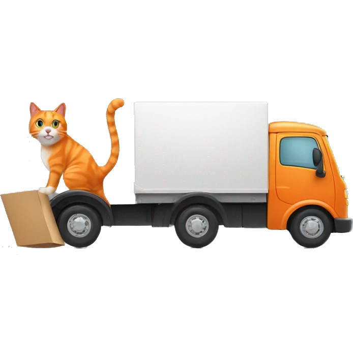 Orange cat driving a moving truck emoji