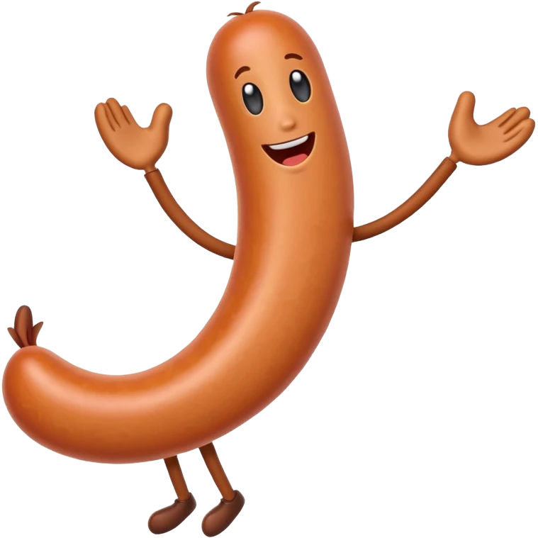 long humorous cartoon sausage emoji, playful and exaggerated emoji
