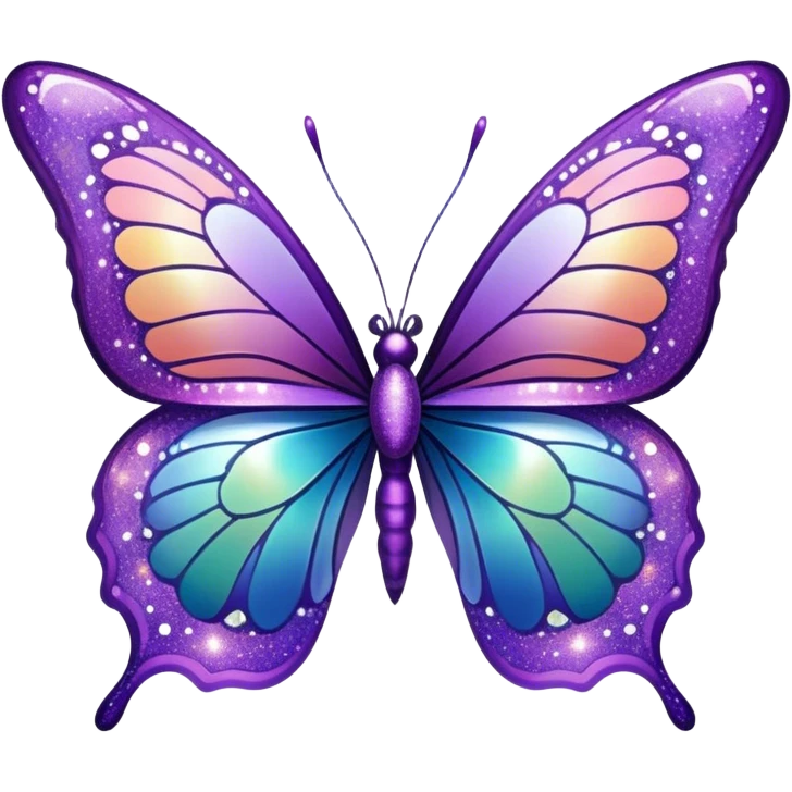 Pastel sparkly violet glittery iridescent rainbow transparent butterfly with detailed intricate patterns emoji