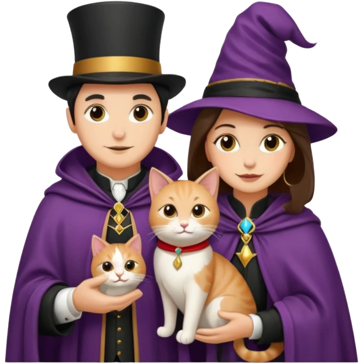 magician couple and their pet cat emoji