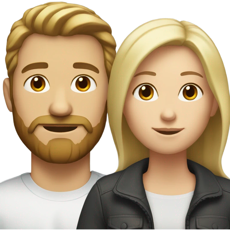 White male with a beard and brown hair, white female with short blonde hair  emoji