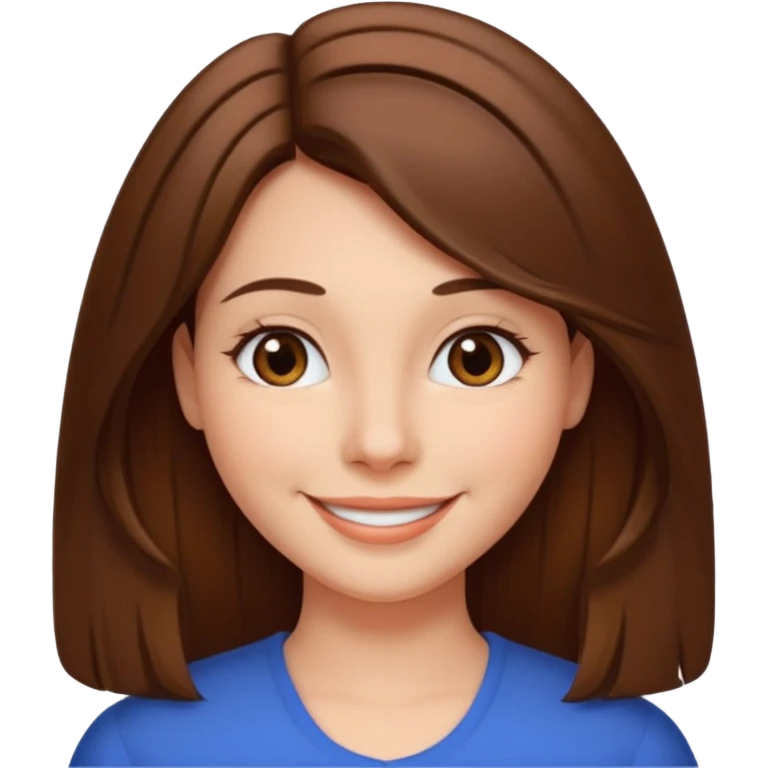woman with straight brown hair parted down the middle with a smile emoji