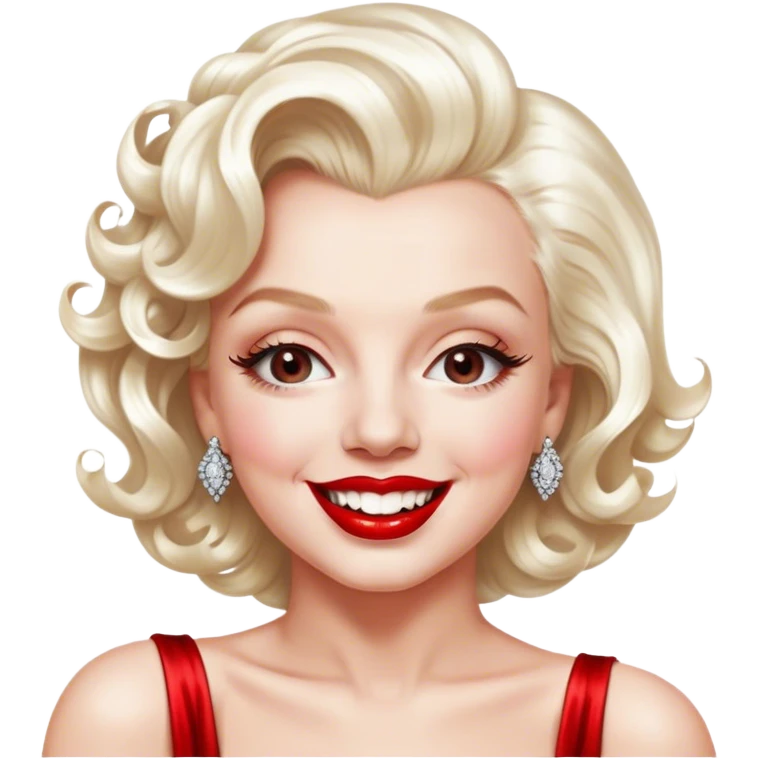 Cinematic Realistic Marilyn Monroe Emoji, featuring a glamorous, high-detail portrayal of the legendary Hollywood star. Her iconic platinum curls, radiant smile, and signature red lips are illuminated by dramatic, vintage-style lighting, evoking the timeless allure of classic cinema. emoji
