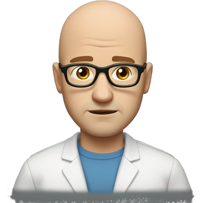 Bald white Man with brown hair, thick black glasses, frowning emoji