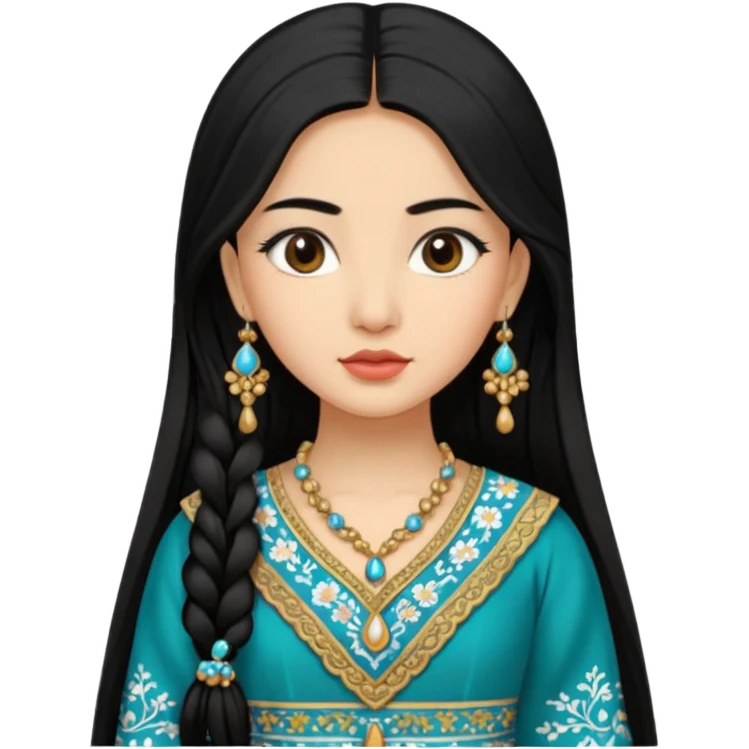 Uzbek girl who has long black hair and beautiful traditional dress emoji