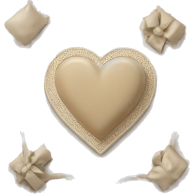 Beige heart, beige Muslim prayer mat, beige Quran, beige bow, white masjid emoji