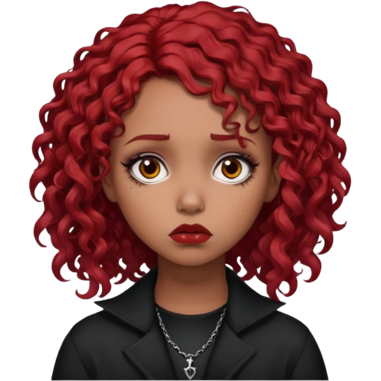 goth girl red hair cacheado médio pele parda, expressão triste  emoji