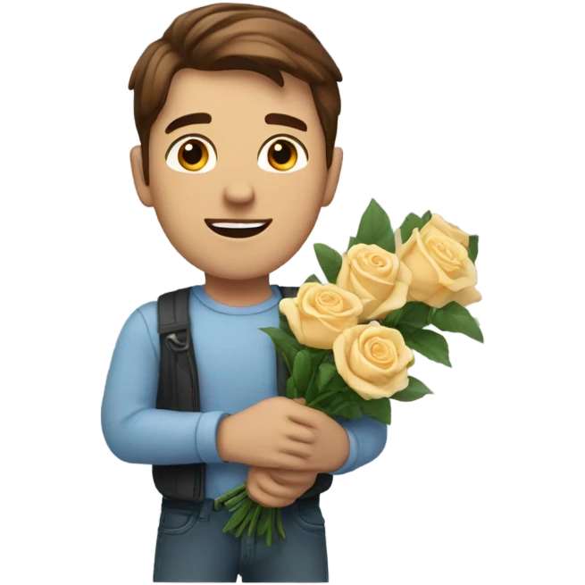 guy with brown hair holding roses emoji