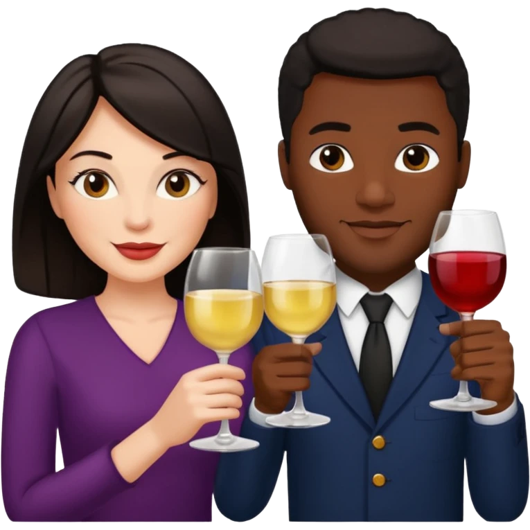 Date night black man white woman with dark hair cheers with wine glasses  emoji