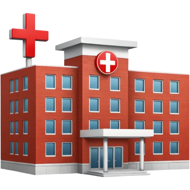 A hospital building with a red +. In PNG format. emoji