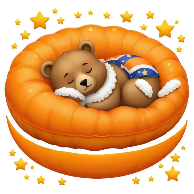 cute bear napping on a floating orange with space background and stars emoji