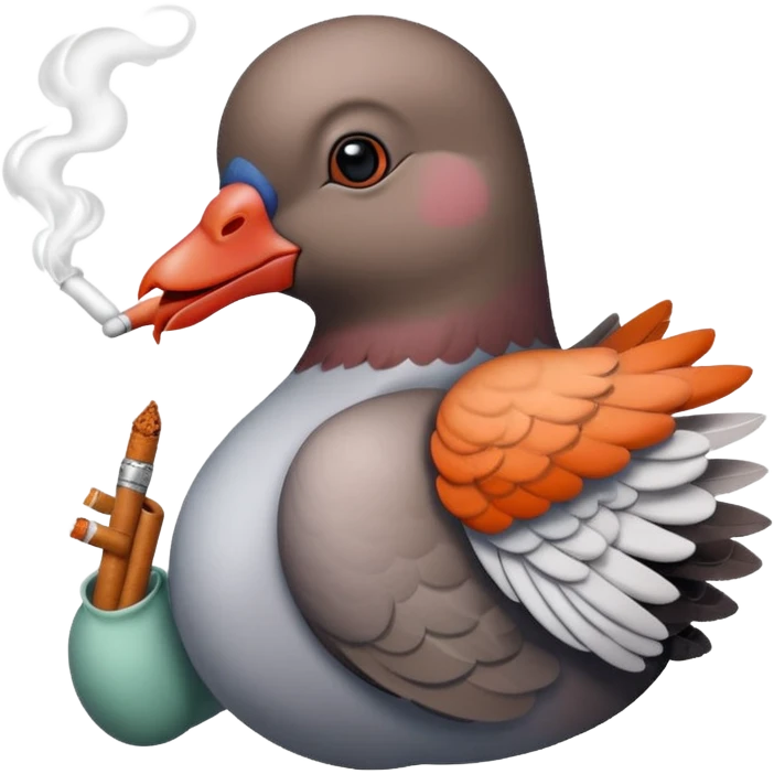 Pleasr make a cool pigeon snoking a cigarette in the style of pepe emoji