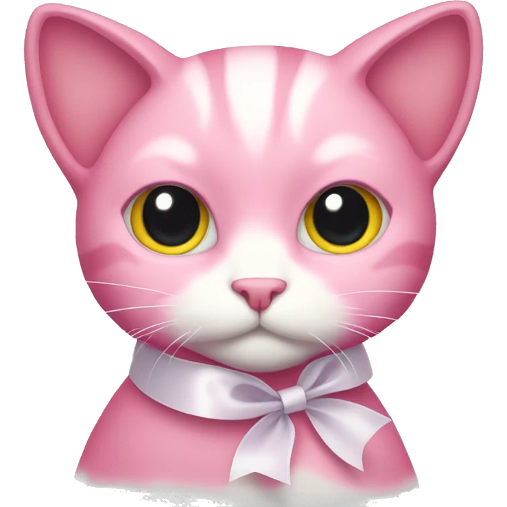 fully pink cat with white ribbon emoji