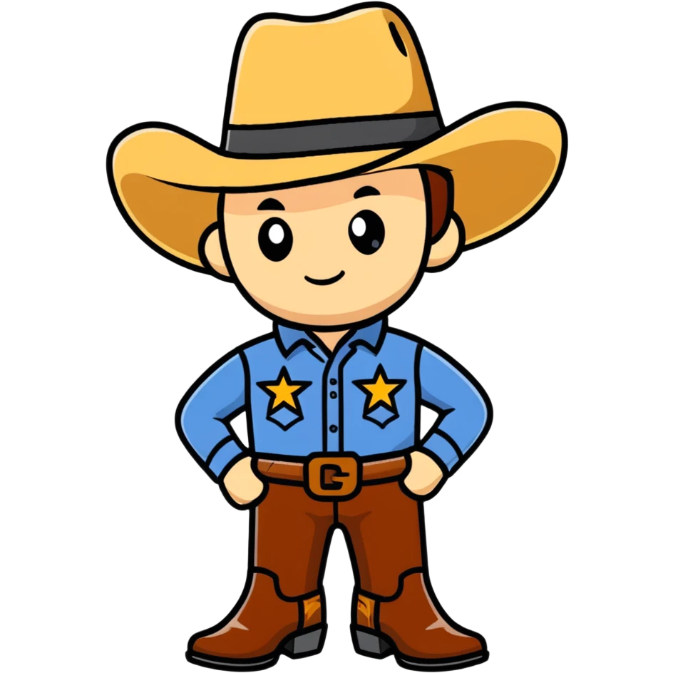 Cowboy with a star on his shirt, wearing a cowboy hat and boots emoji