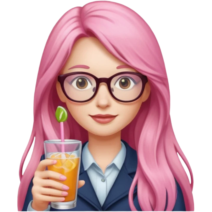 pink long haired drink holder with glasses  emoji
