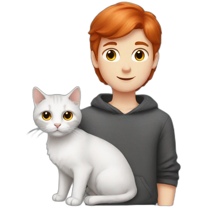 Redhead boy with grey a Scottish lop-eared cat. emoji