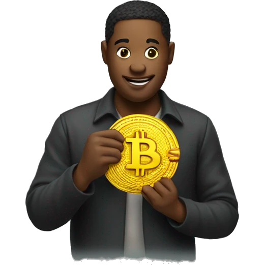 An emoji holding a Bitcoin. emoji