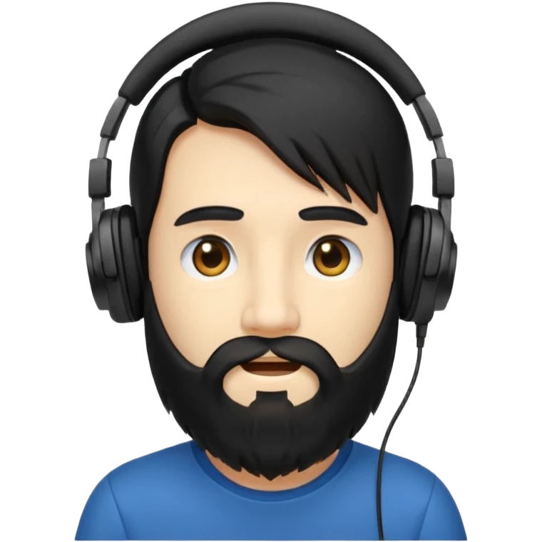 Boy with long black hair and a big beard wearing headphones emoji