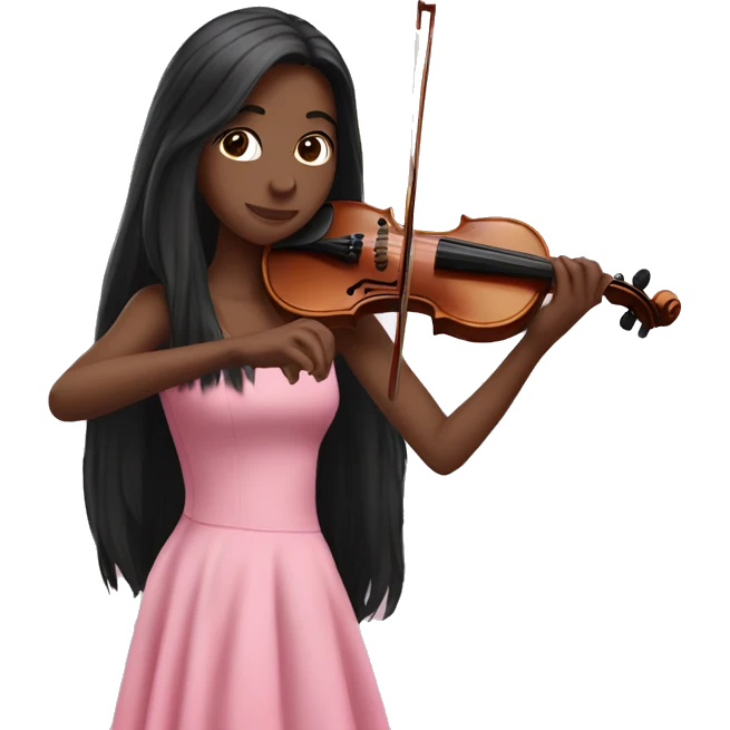 Super long black hair - white girl- playing violin- pink dress emoji