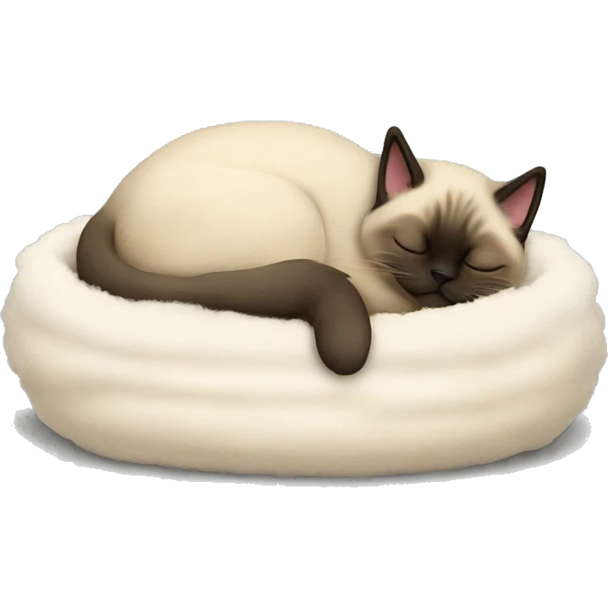 Siamese fluffy cat sleeps in a fluffy bed emoji