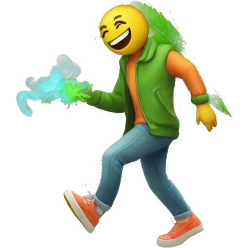 420 neon raving person smoking. dancing raver hemp leaves emoji