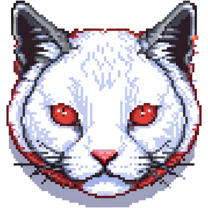 pixel art cat face, only black and red colors, simple and clear expression, no other colors emoji