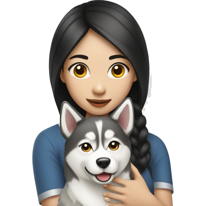 Asian Girl with husky dog emoji