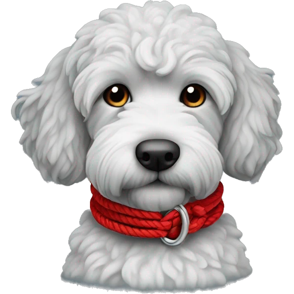 black standard groodle red rope collar emoji