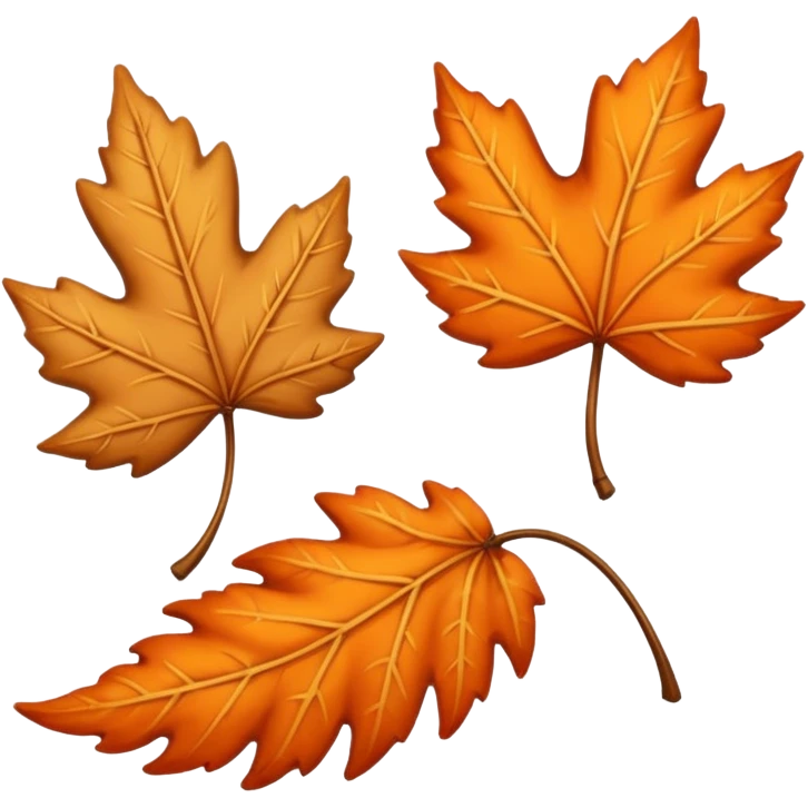 3 autumn leaves, blowing in the wind, to the left, white background emoji