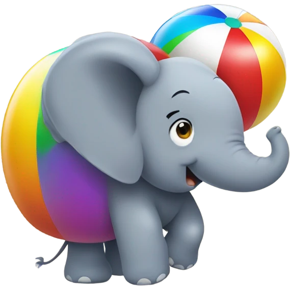 An elephant playing with the beach ball emoji