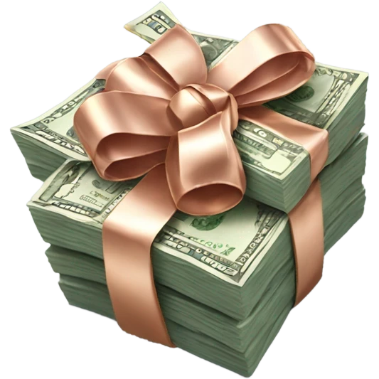 Stack of money wrapped up with a rose gold bow emoji