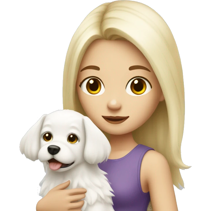 blonde girl with white fluffy dog emoji