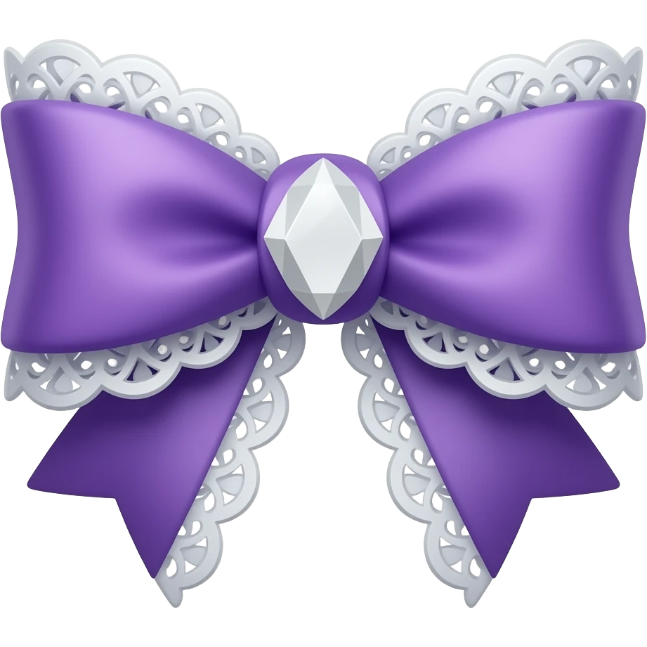 3D emoji gothic bow, white velvet, light purple gradient filigree, white lace trim, white gem, elegant emoji