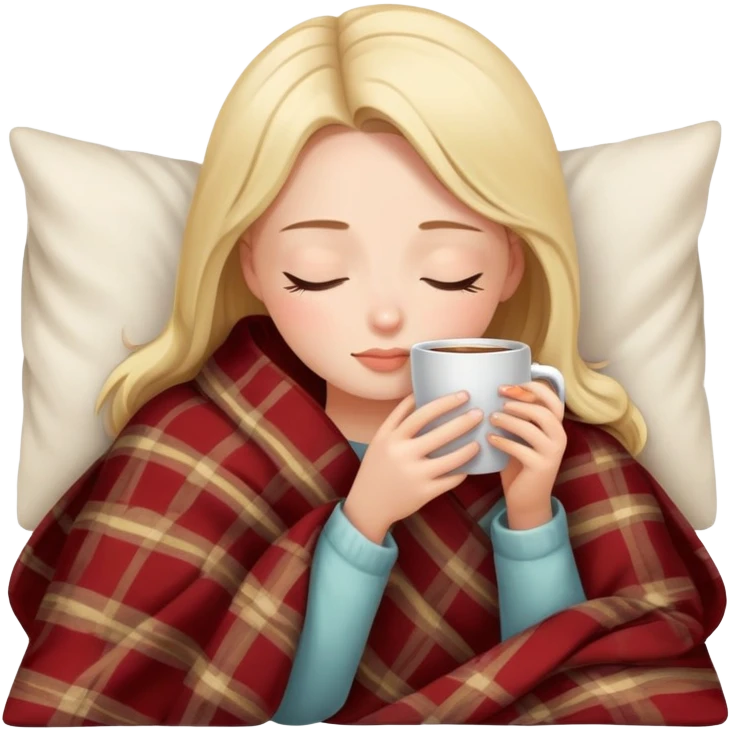 girl inside a blanket sipping coffee eyes closed emoji