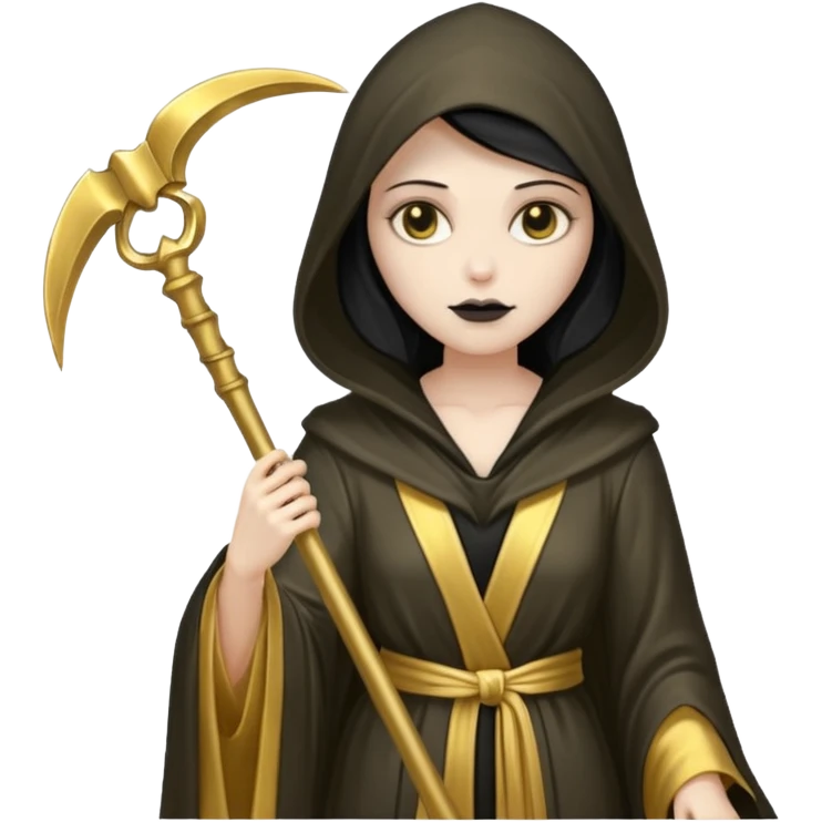 feminine grim reaper in a gold with scythe emoji