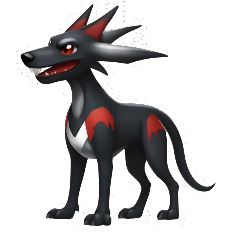 Black Cool Edgy Nargacuga-Houndoom-Garchomp Fakémon  with White and Red Edgy markings emoji