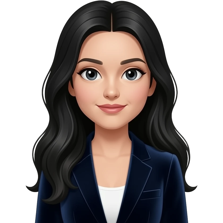 Women wearing velvet blazer with centre hair  parting black long hair emoji