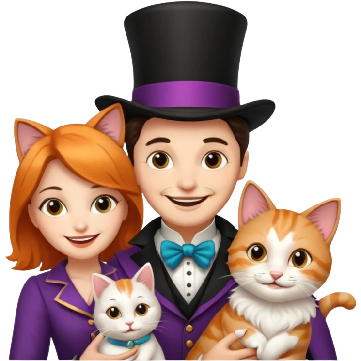 magician couple and their pet cat emoji