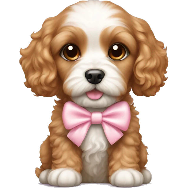 Cavapoo puppy with a light pink bow emoji