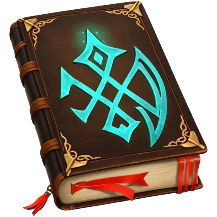 Spell Book – Old leather book with glowing runes and bookmarks emoji