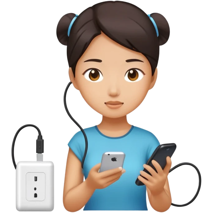  A chinese girl using a phone while charging emoji