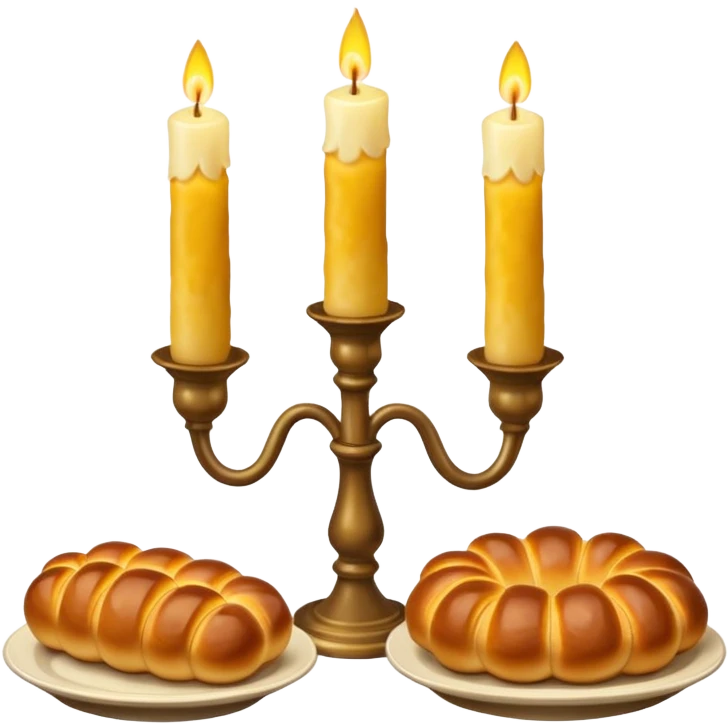 Shabbat two candles in candlesticks and halal bread  emoji