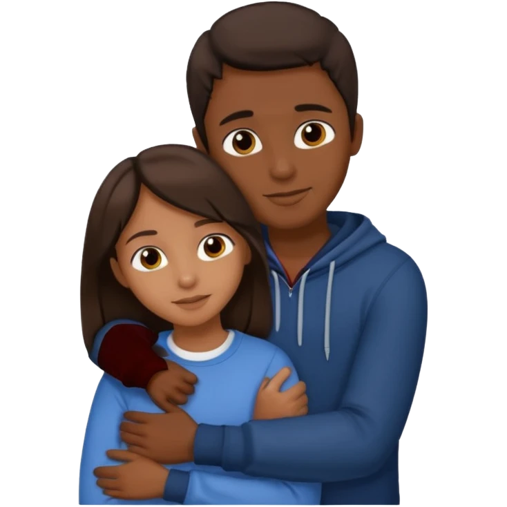 carmel girl with dark brown and tall darkskin boy hugging  emoji