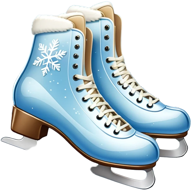 An icon showing a pair of elegant ice skates gliding across a smooth, frozen rink with snowflakes in the air. In the background, twinkling lights, winter trees, and cheering spectators create a festive atmosphere. Transparent background highlights the grace and charm of ice skating. emoji