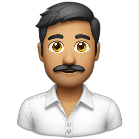 Indian man developer in plain white shirt with sleeve up and mustach profile image emoji