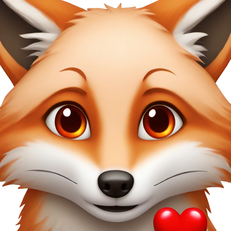 deep lush red fox face with tiny red heart instead of eyes emoji