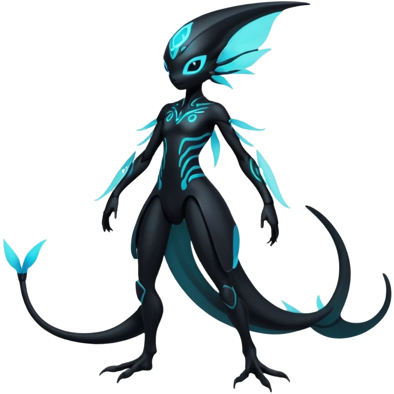 Futuristic Black Dark Ethereal Modern Amaura-Bayleaf-Fakémon-creature-hybrid Full Body emoji