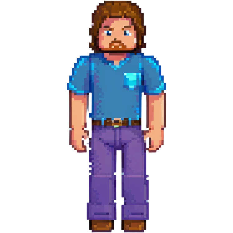 Jack Black as Minecraft Steve, blocky character with brown hair, blue shirt, and purple pants emoji