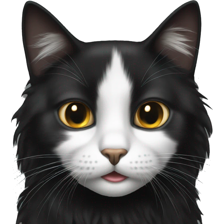 black cat domestic long-haired with white spot on the mouth emoji